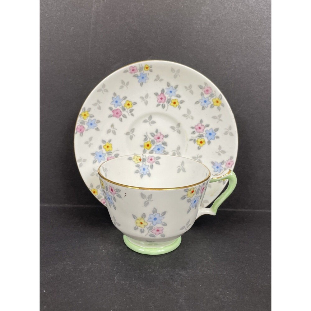 Crown Staffordshire Fine Bone China Teacup & Saucer England Wildflowers Design
